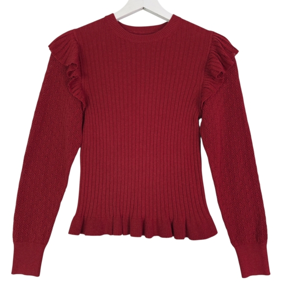 Rebecca Taylor Sweaters - La Vie Rebecca Taylor Cotton Cozy Pullover Sweater In Carmine